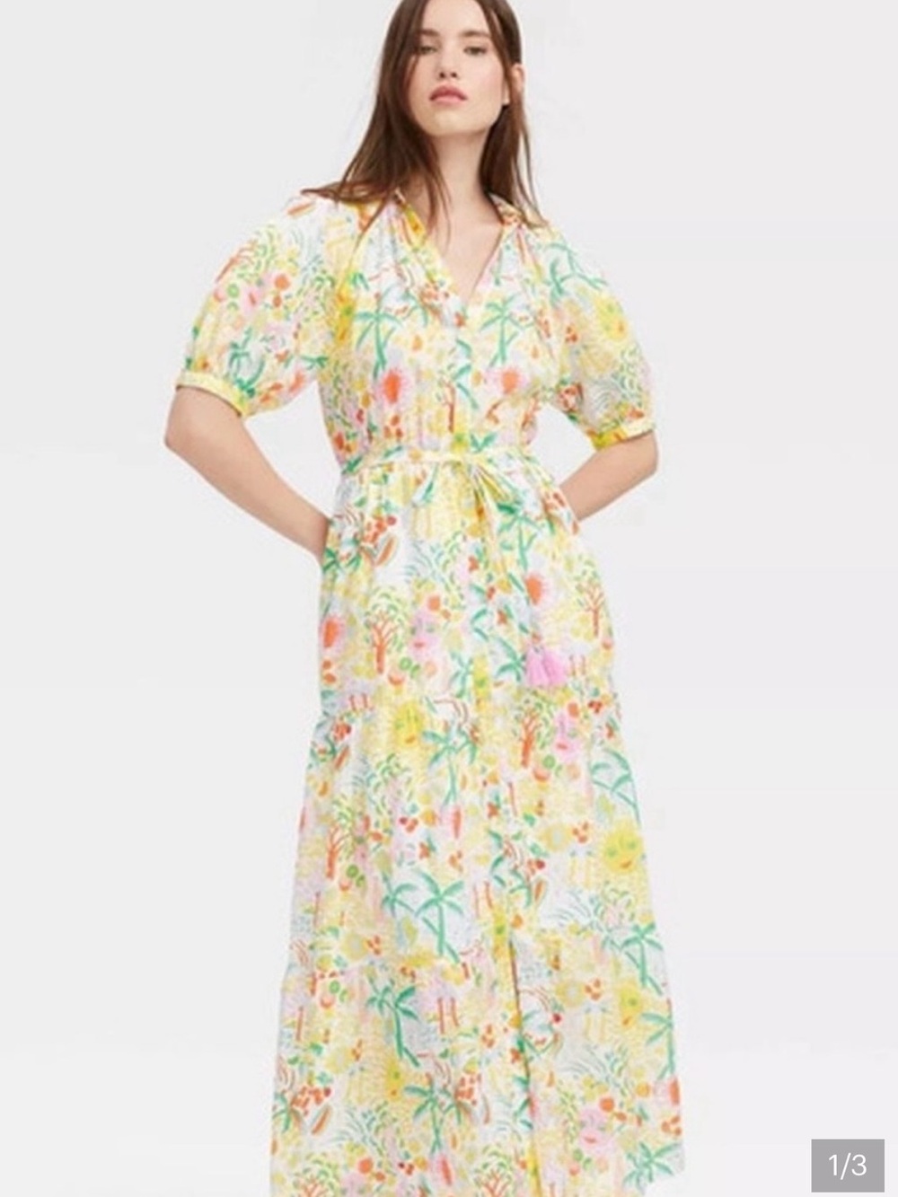 Roller Rabbit xTarget Floral Print Yellow Maxi Dress with Tie Waist NWT Small